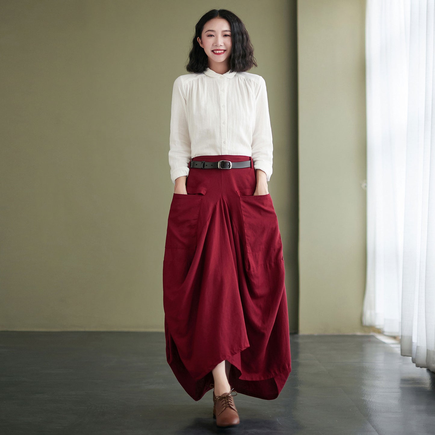 Asymmetric Linen maxi Skirts women C2428