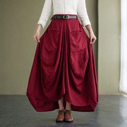 Asymmetric Linen maxi Skirts women C2428