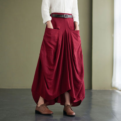 Asymmetric Linen maxi Skirts women C2428