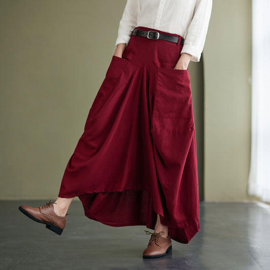 Asymmetric Linen maxi Skirts women C2428