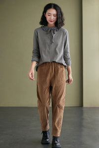 High waist Brown Corduroy Pants C2432