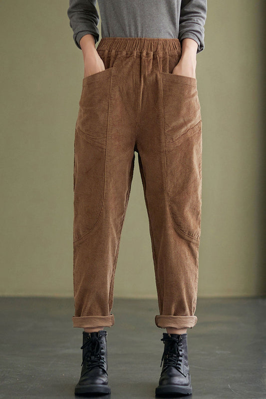 High waist Brown Corduroy Pants C2432-Size one size #CK2200610