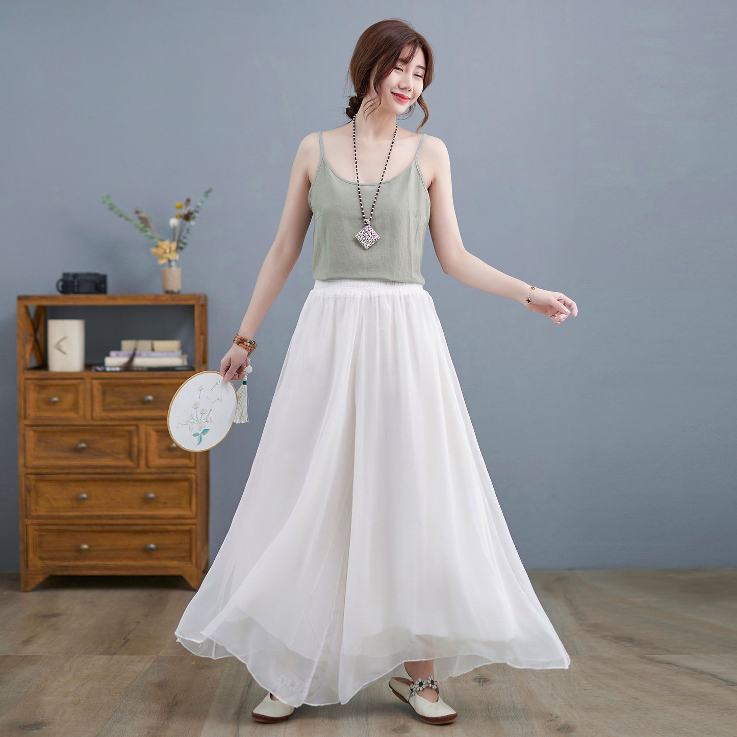 Summer White Chiffon Palazzo Pants for Women C2196