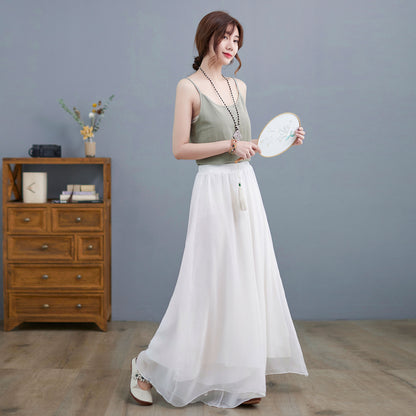 Summer White Chiffon Palazzo Pants for Women C2196