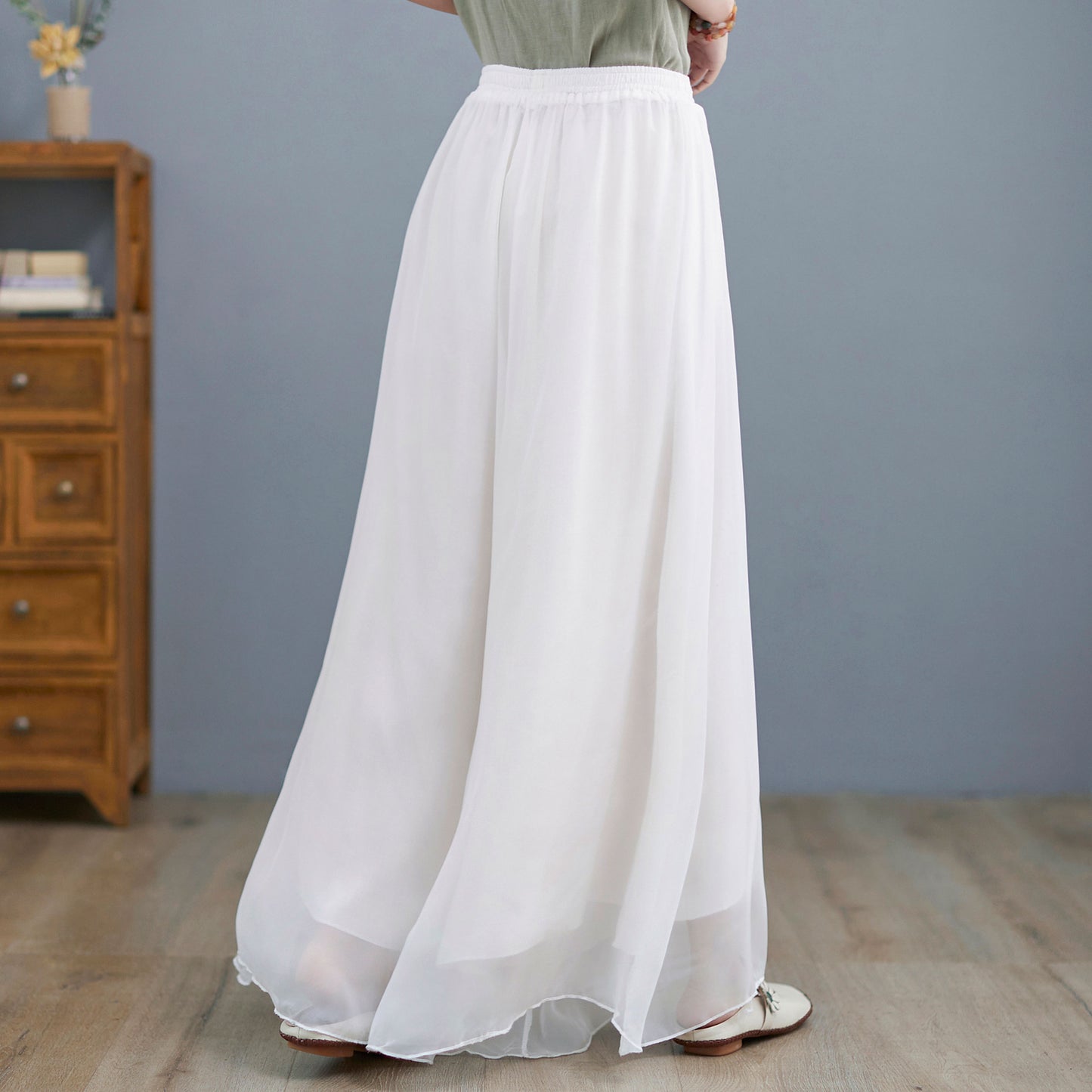 Summer White Chiffon Palazzo Pants for Women C2196