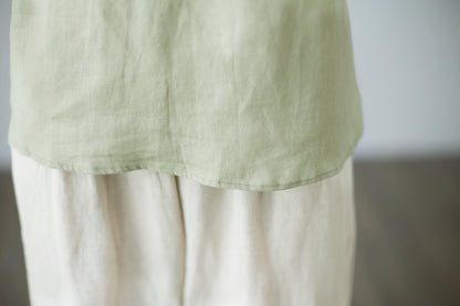Green linen casual loose blouse C2278