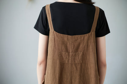 Wide leg Linen Jumpsuits Overalls in brown C2289