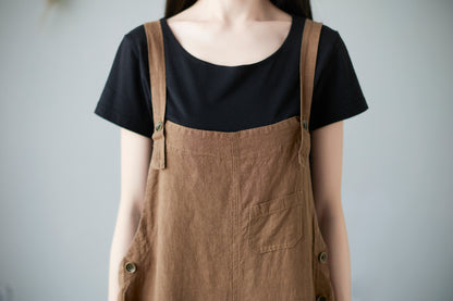 Wide leg Linen Jumpsuits Overalls in brown C2289