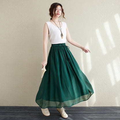 Long Swing Chiffon Green Skirt C2145