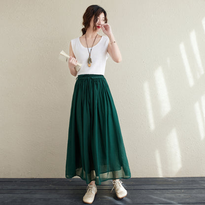 Long Swing Chiffon Green Skirt C2145