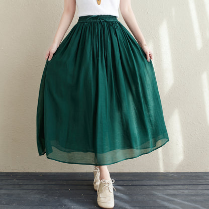 Long Swing Chiffon Green Skirt C2145