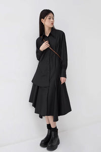 Loose fitting black irregular shirt dress women  C3481
