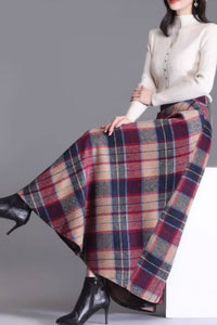 A line plaid long wool skirt C3712