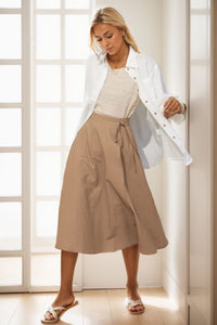 A-Line Light Brown Wrap Linen Skirt  C4131