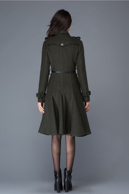 Double breasted Wool trench coat women C1028