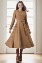 Load image into Gallery viewer, Midi Wool Belted Fit and Flare Dress C4272
