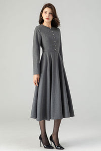 Grey Fit and Flare Wool Dress C4318