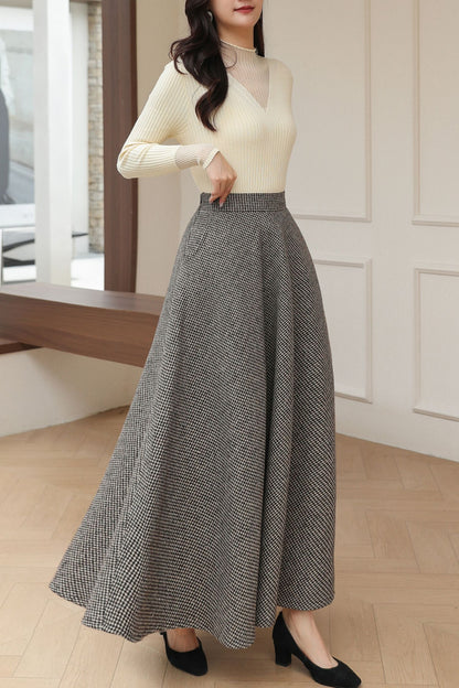 Vintage Classic Long Maxi Plaid Wool Skirt C5190