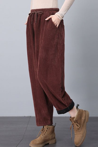 Elastic waist loose fitting corduroy pants C5127