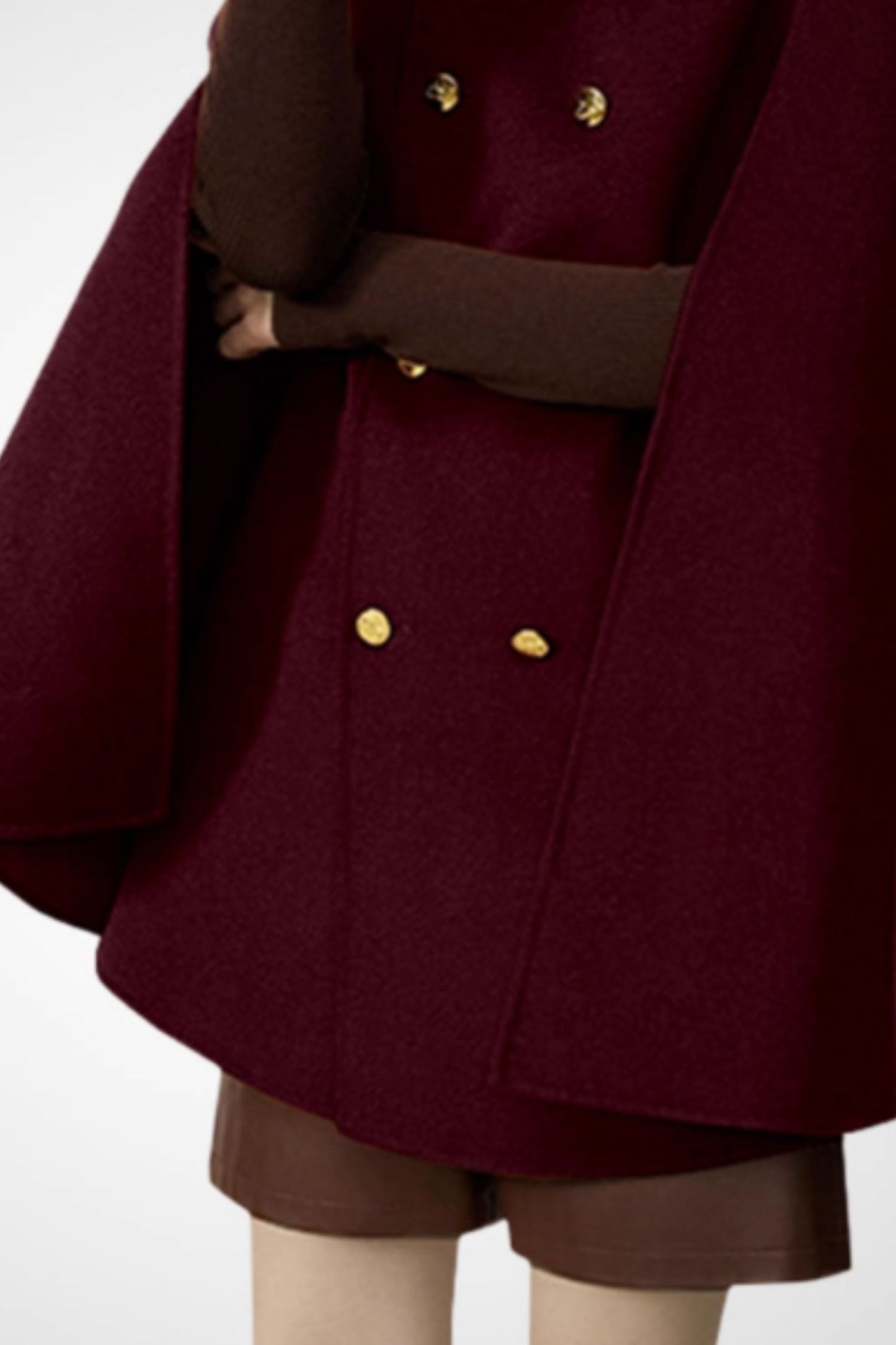 Burgundy double breasted wool cape C5298