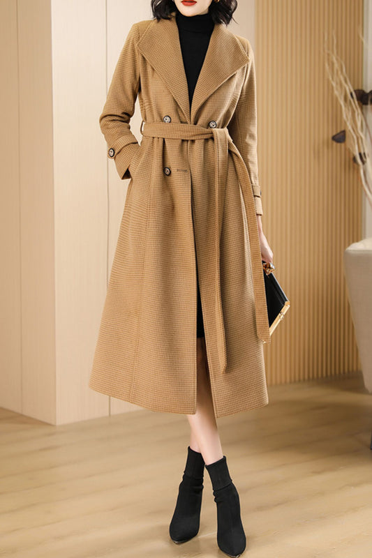 Women's Autumn and winter camel plaid coat C4216