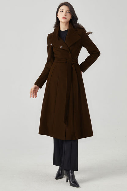 Women Long Plus Size Wool Coat With Belted C4407
