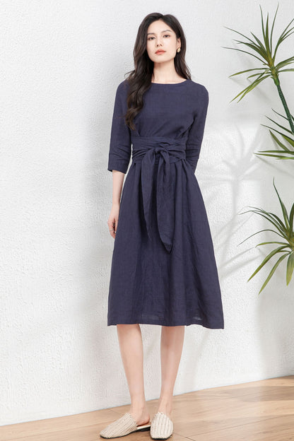 Women's Linen Dress with belted c4760