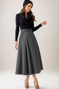 Gray Wool Midi Skirt Women C4026