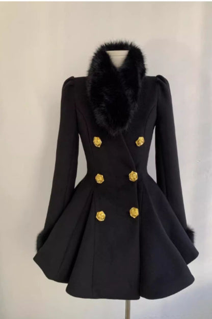 Fit and flare double breasted winter wool coat C5172