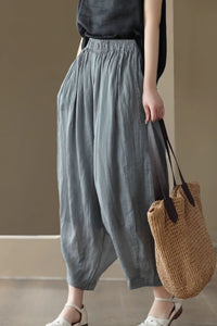 Elastic waist loose fitting linen pants C4433