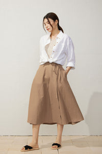 A-Line Light Brown Wrap Linen Skirt  C3929