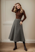 Load image into Gallery viewer, Plaid midi a line wool skirt C4446
