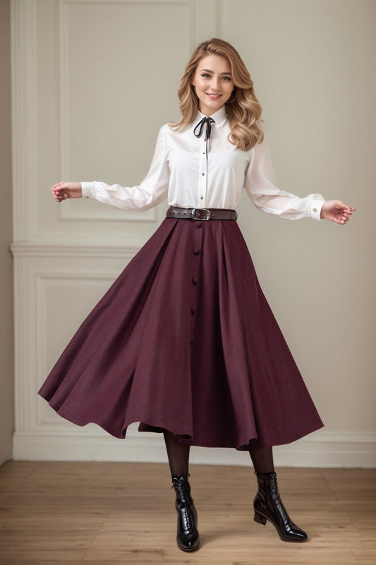 Womens burgundy winter wool skirt C4448