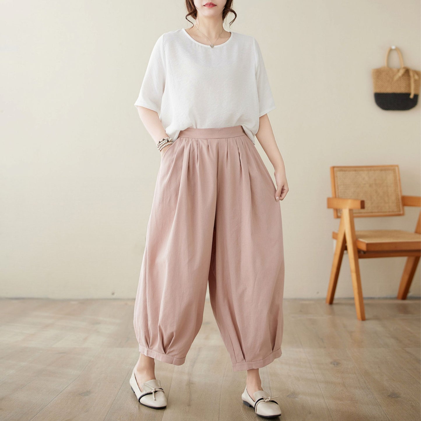 Pink Loose pants with pockets C3971