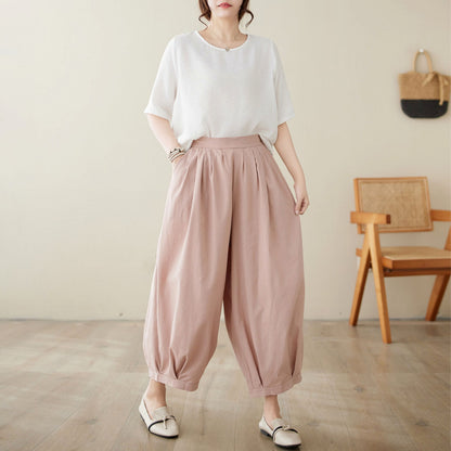 Pink Loose pants with pockets C3971