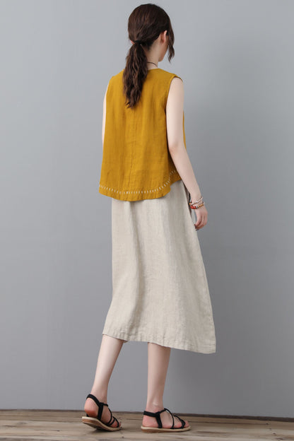 A line midi womens linen skirt C2306