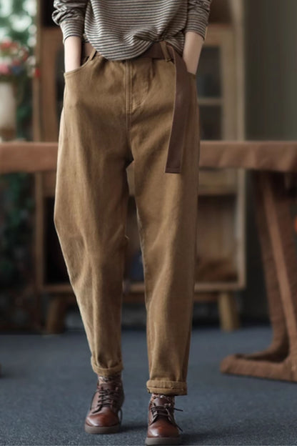 Elastic waist long cotton pants C4668