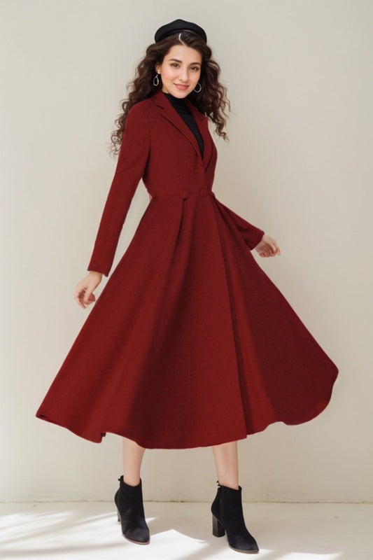 Vintage inspired long wool princess coat C4335