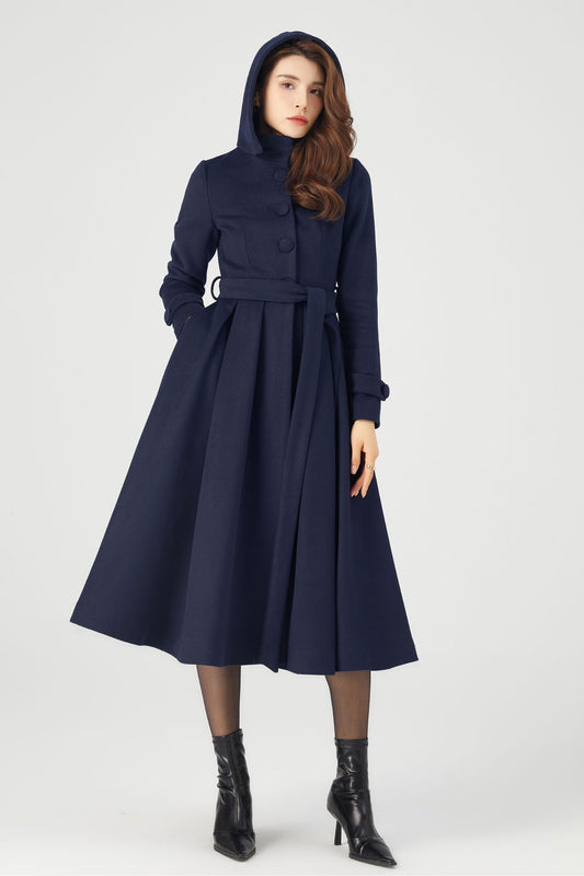 Navy Blue Wool Coat Dress C3681