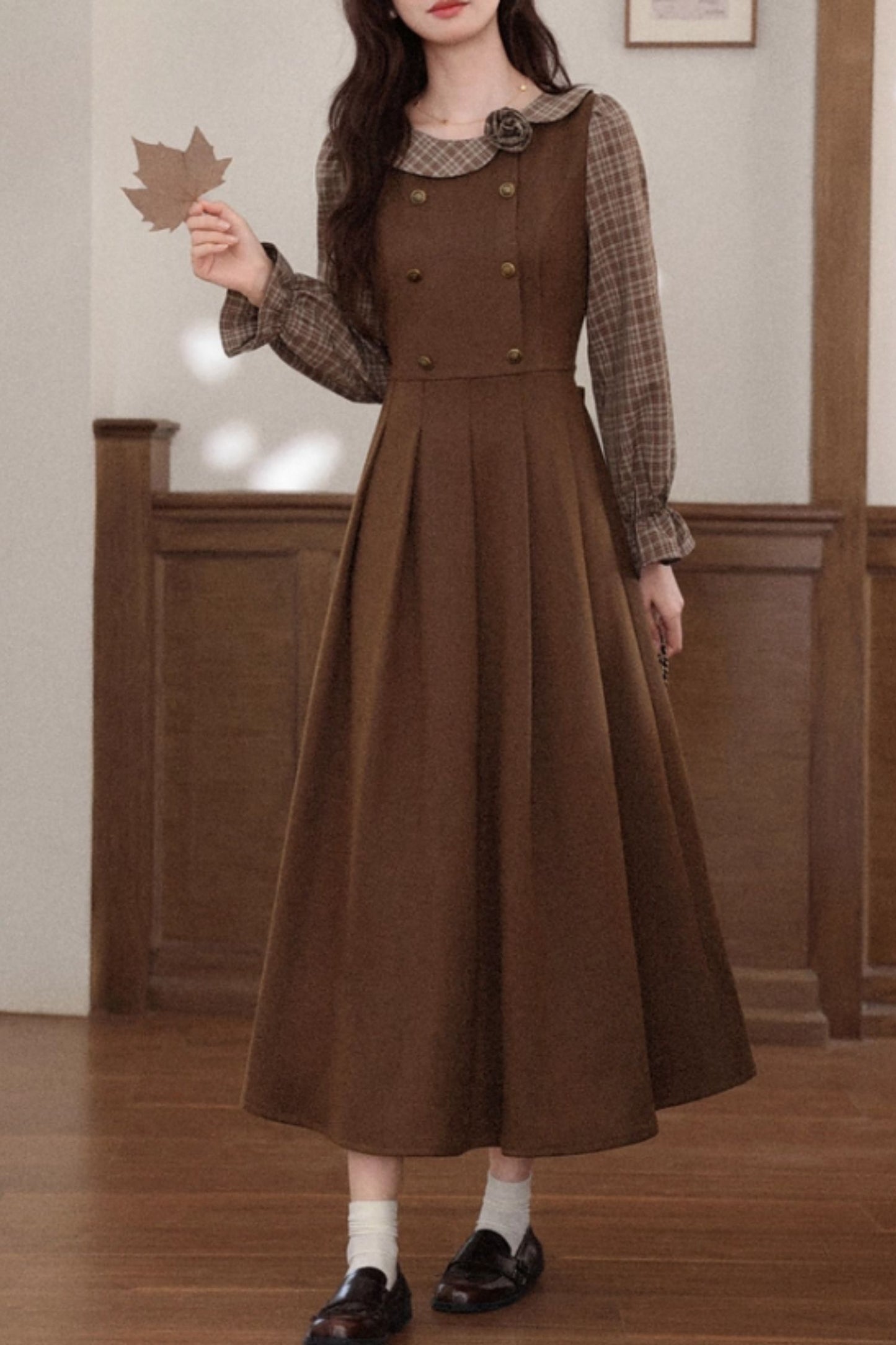 Long sleeves patchwork autumn dress C5356