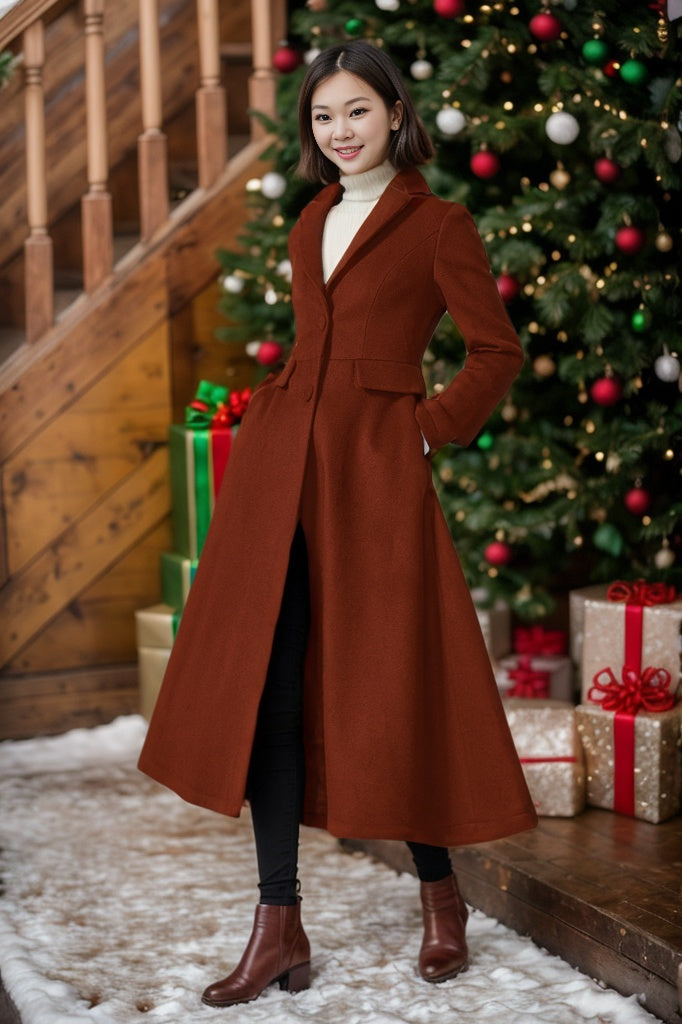 Handmade winter wool maxi coat C4414