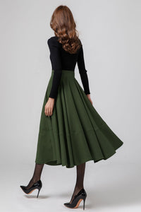 Midi swing winter wool skirt women C4332