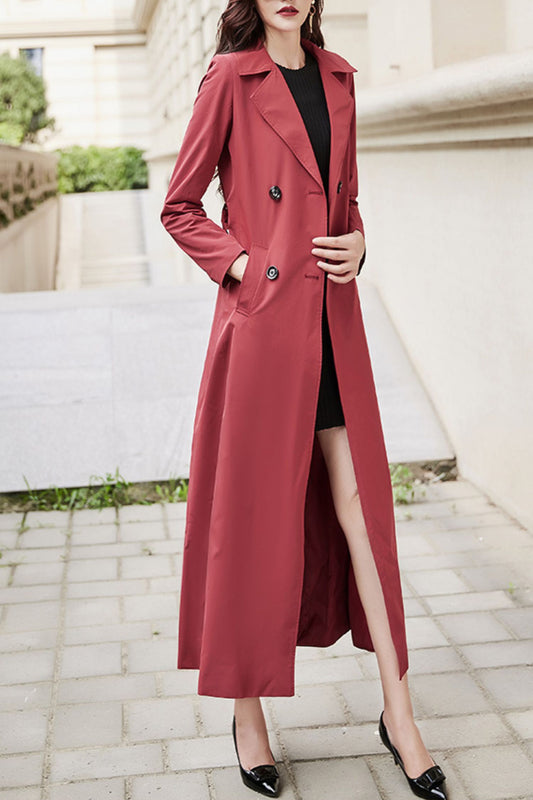 Burgundy women spring and autumn trench coat C4201