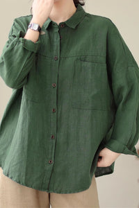 Long sleeves linen shirt top women C4436