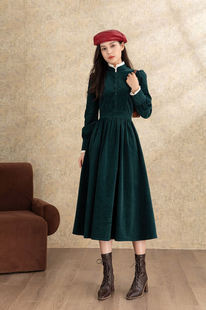 Green Corduroy Midi Dress C4464