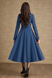 Long Blue Wool Princess Coat C4478