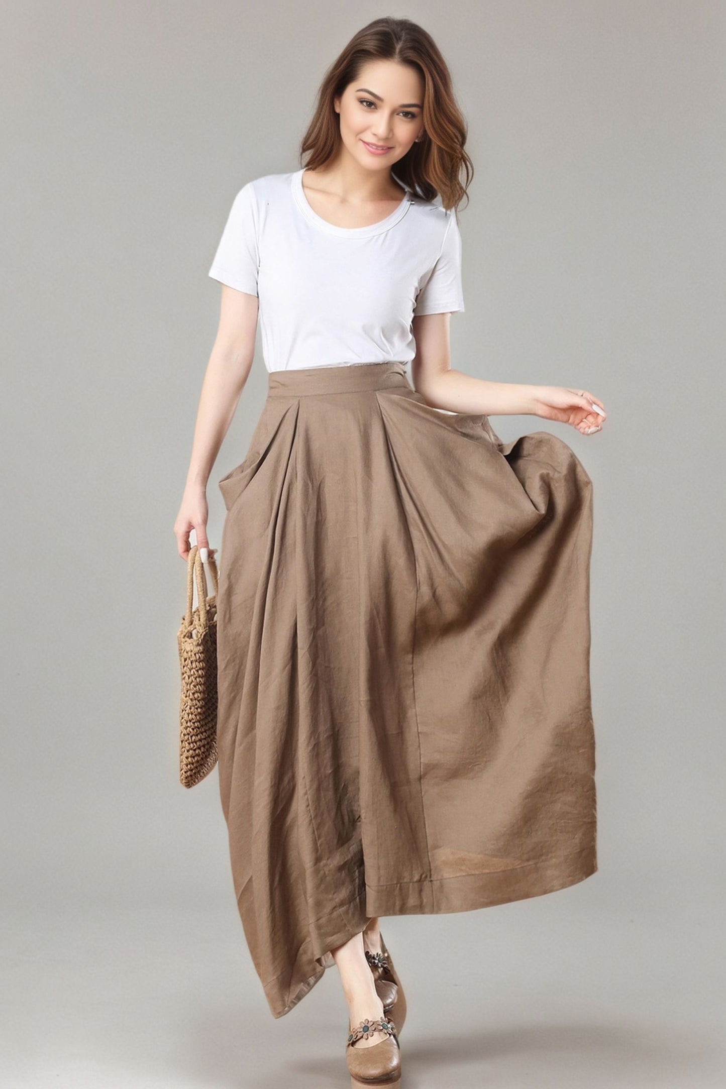 Long Asymmetrical Linen Skirt C5405