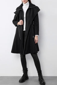 Black striple asymmetrical wool coat C4601