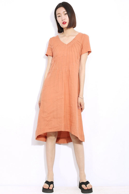 Linen casual womens loose midi summer dress C299
