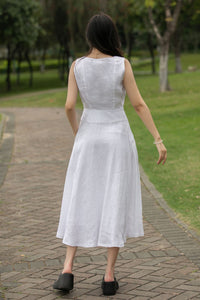 Sleeveless linen midi womens Dress C4013